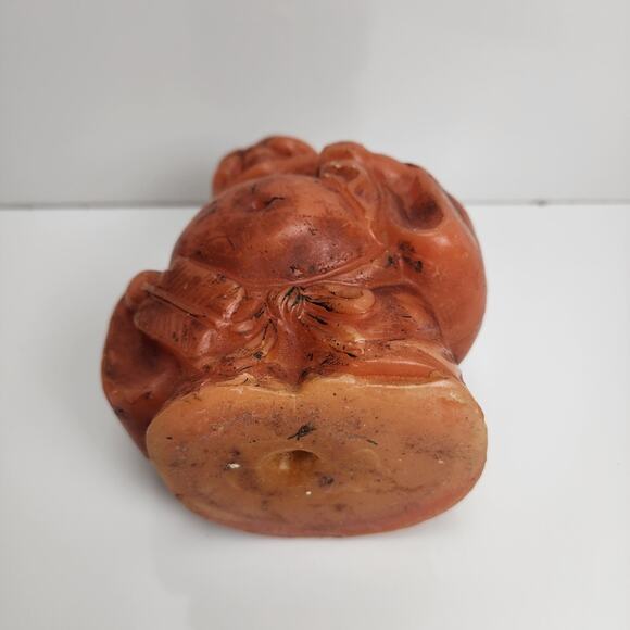 Vintage 90's Orangish Red 7" Tall Standing Laughing Buddha Candle (Never Burned) - Picture 6 of 8